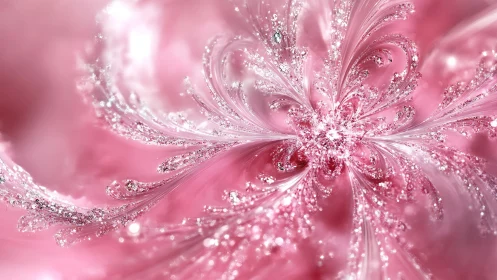 Pink crystalline fractal flower with glittering detail.