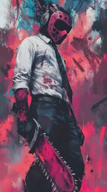 Bold masked antihero strides through wild neon chaos