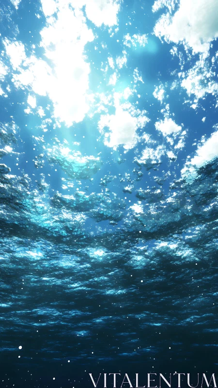 Subsurface ocean view captures refracted sunlight and caustic waves