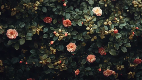 Overhead View of Rose Garden with Mixed Bloom States.