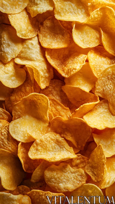 Golden potato chips close-up with layered crisp textures.