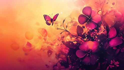 Pink Butterfly Blooms in Luminous Gradient Floral Composition.
