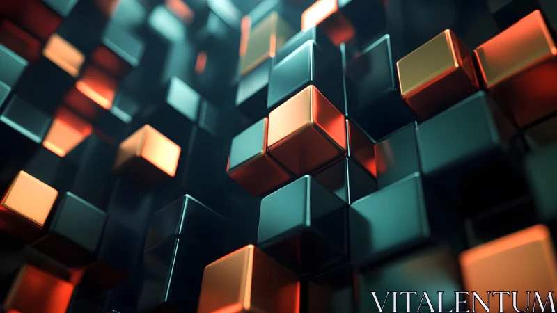 Metallic orange and black 3D cubes in abstract grid