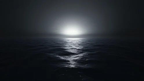 Nocturnal ocean horizon under high-contrast axial backlighting.