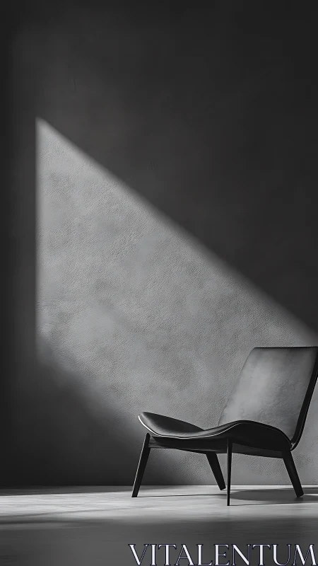 Silent lounge chair caught in a sharp cathedral of light.