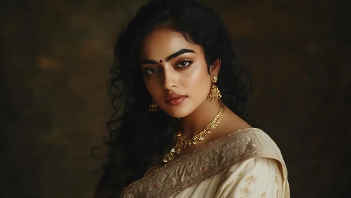 Elegant woman in traditional attire, classic portrait photography.