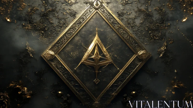 Gilded geometric sigil rests within ornate diamond frame