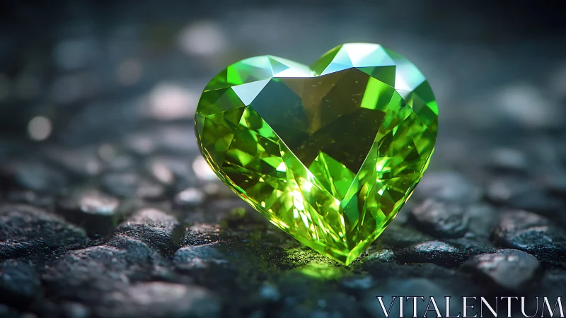 Luminescent Emerald Heart Gem With Faceted Prismatic Geometry.