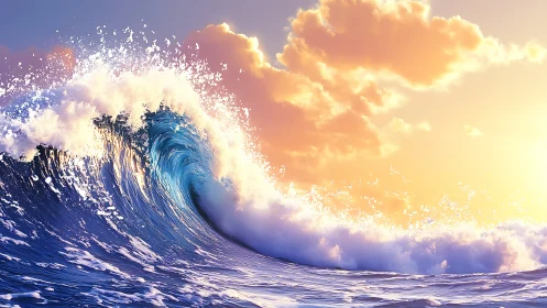 Sunrise wave roaring beneath sherbet painted clouds.