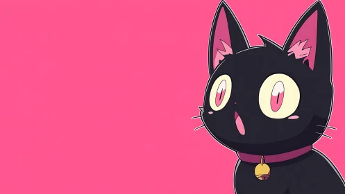 Wide-eyed midnight cat discovers the loud pink universe