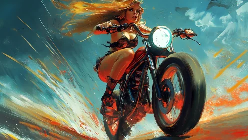 Fearless biker speeds through blazing winds at twilight
