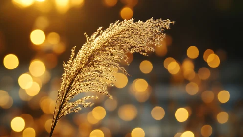 Golden reed grass against warm sunset bokeh background.