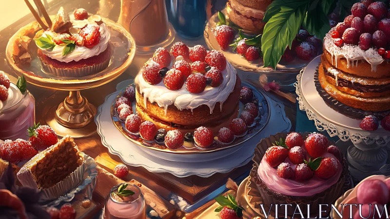 Golden Hour Patisserie: Tiered Berry Cake Display.