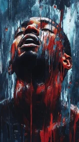Soulful portrait rising through cascading color and emotion.