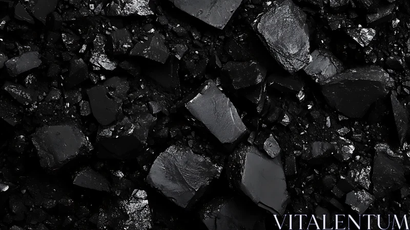 Wet black coal rocks glisten with sharp industrial texture