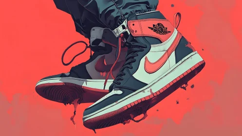 Street-bred sneakers levitate in a punchy neon coral storm