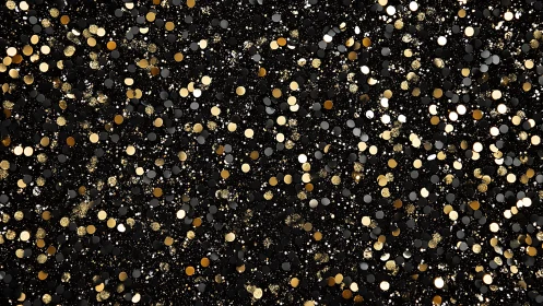 Gold and black glitter particles on dark textured surface.