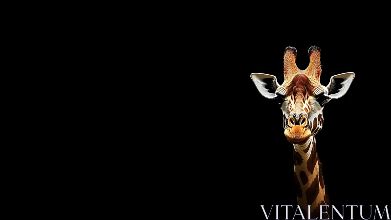 High contrast giraffe portrait isolated against deep black field