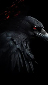 Digital profile study of a black bird with red highlighted eye