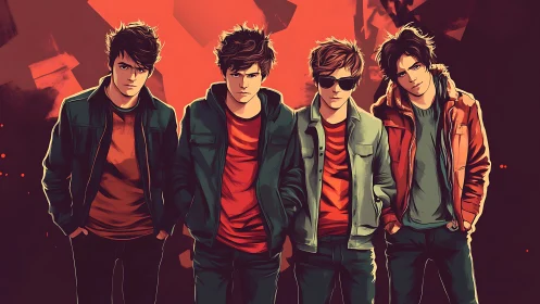 Rebel nightwalkers pose in neon heat and painted shadows.