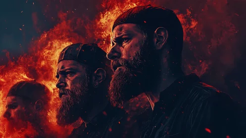 Bearded man&rsquo;s fiery triptych emerges from blazing red shadows