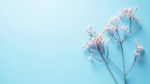 Delicate Pink Floral Specimens Against Cyan Background with Minimalist Aesthetic