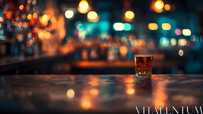 Glass of Whiskey on Urban Night Street.
