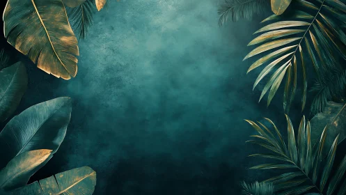 Calm tropical leaves framing a tranquil teal dreamscape.