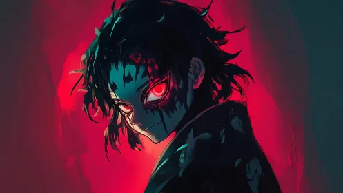 Anime character portrait glows with intense red backlight