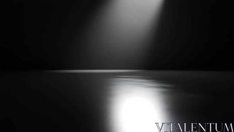Single overhead spotlight on reflective black studio floor