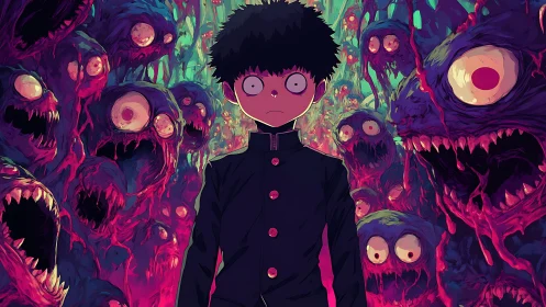 Deadpan psychic kid adrift in neon nightmare spiritscape.