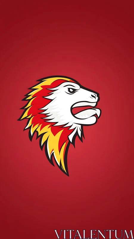 Vector lion head emblem with high-contrast red, yellow mane