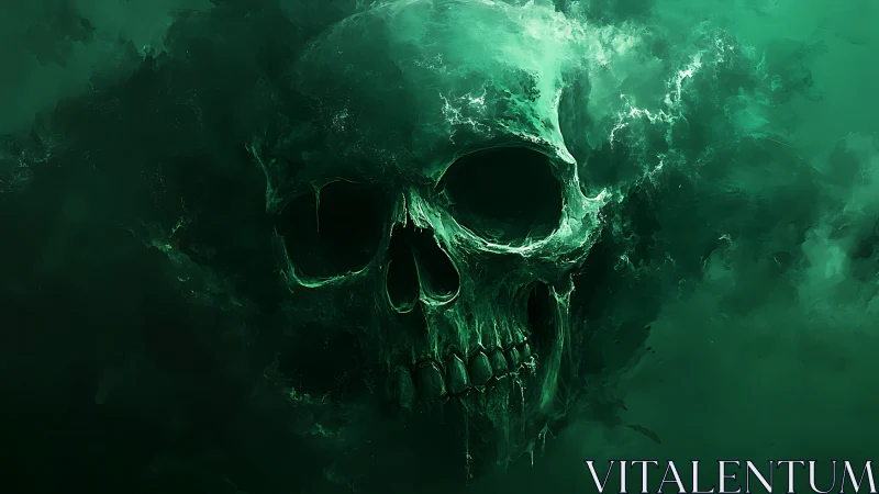 Spectral cranial apparition emerging within viridian stormfield.