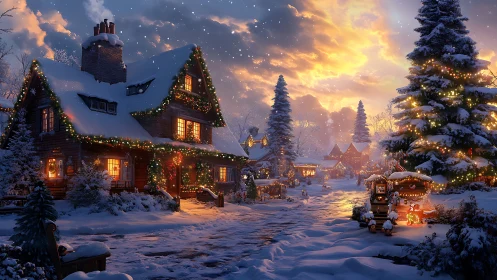 Winter village glows in lantern-lit snow and storybook starlight.