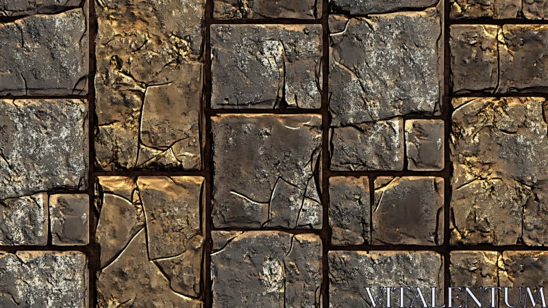 Medieval stone wall texture with cracked weathered blocks.