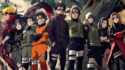 Leaf village misfits stand shoulder to shadowed storm.