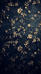 Golden Botanical Network on Deep Indigo Surface: Intricate Floral Metallurgy.