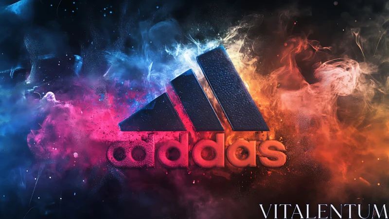 Explosive neon smoke surrounds embossed sports logo mark