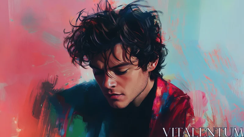 Digital painting portrait with abstract chromatic field dynamics.