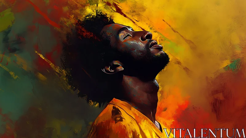 Portrait of serene man against fiery abstract colors.