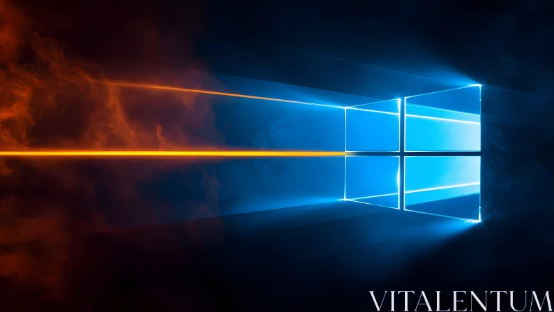 Windows logo glowing with orange and blue light in digital style. Windows logo glowing with orange and blue light in digital style.