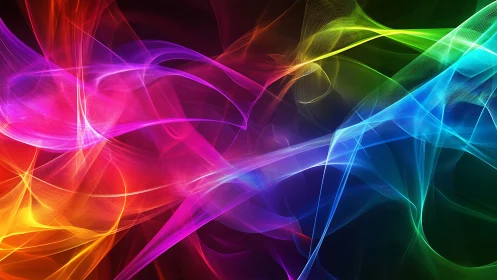Vibrant neon light waves forming flowing abstract spectrum.