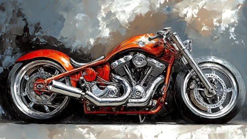 Chromed V-twin cruiser rendered in high-contrast oil impasto.