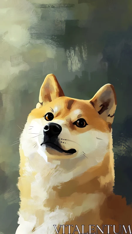 Regal shiba portrait gazing through painterly twilight haze.