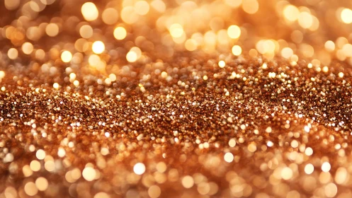 Golden glitter bokeh surface glows under warm studio light.
