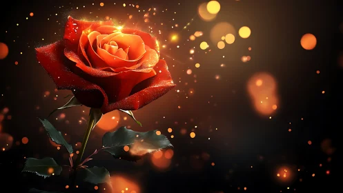 Red Rose with Particle Dispersion and Bokeh Luminescence Effects