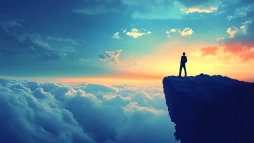 Quiet sunrise courage on a cliff above the drifting clouds.