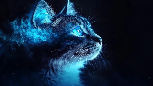 Stunning Neon Cat Gazes with Glowing Cyan Magic