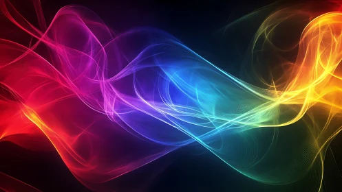 Color spectrum energy waves curve across dark digital field