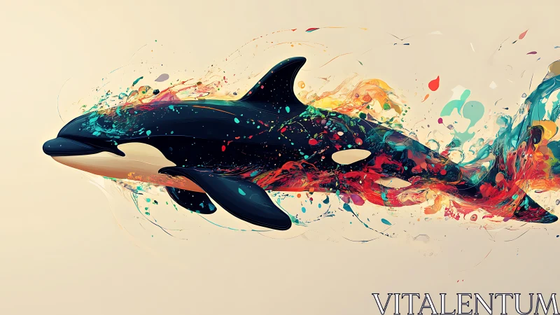 Orca silhouette integrated with abstract color dispersion.